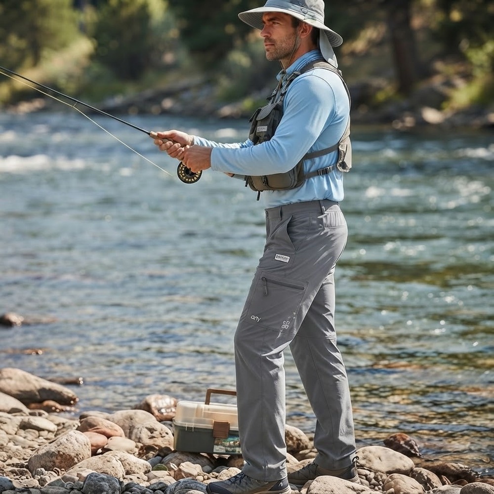 Magellan Outdoors Pro Fish Pants Mens 42W Grey Good Zippered Cargo Technical
